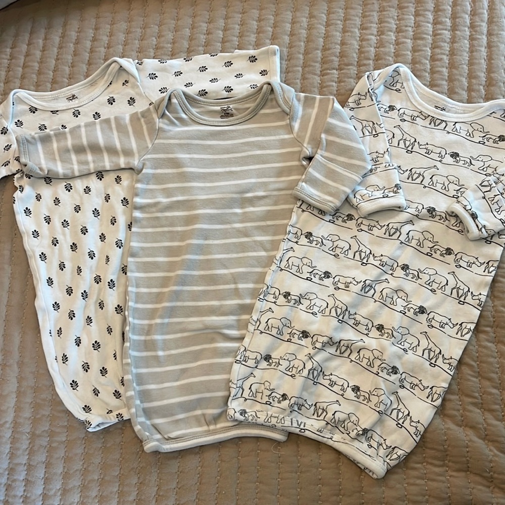 Touched by Nature Unisex Baby Sleeping Gown Bundle 3x 0-6M Longsleeve 💯% Cotton